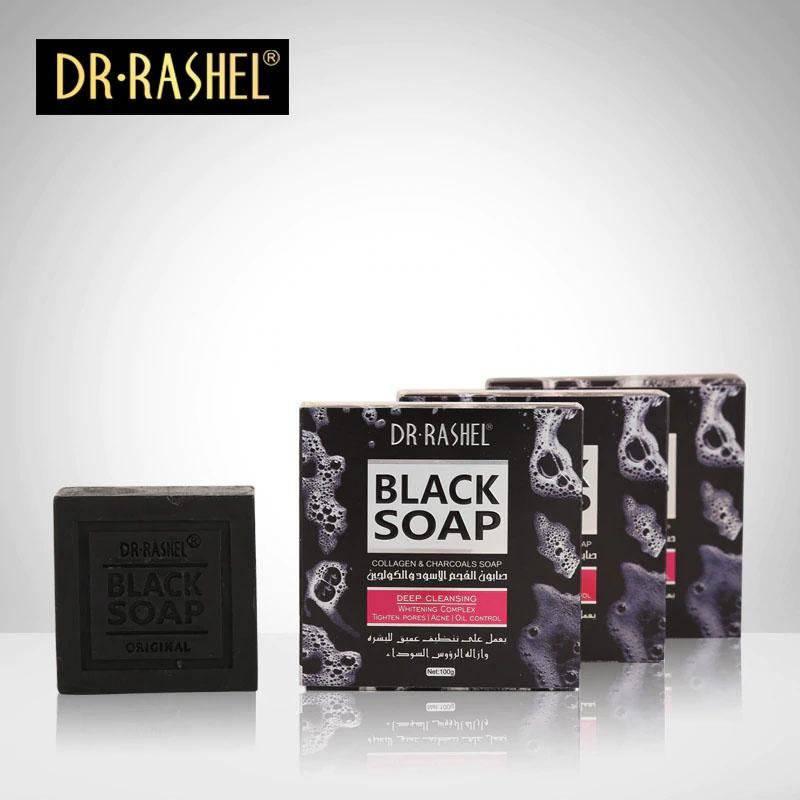   Dr.Rashel Collagen Charcoal Black Soap Deep Cleansing Facial Soap Tighten Pores, Acne & Oil Control - 100g
