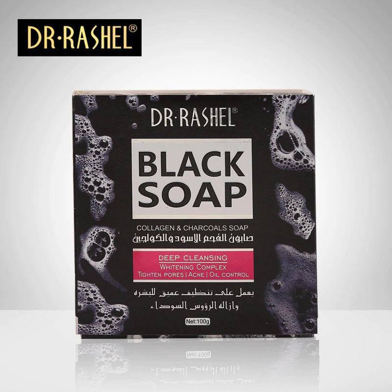   Dr.Rashel Collagen Charcoal Black Soap Deep Cleansing Facial Soap Tighten Pores, Acne & Oil Control - 100g