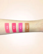 Arm swatches comparing Swiss Miss lipstick shades B109, B110, B111, and B112.