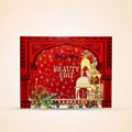 Front view of the Swiss Miss Beauty Edit red gift box packaging with traditional motif illustrations.