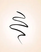 Pigmented black liquid eyeliner swatch drawn in a wave pattern demonstrating line precision and intensity of Swiss Miss Eyeliner.