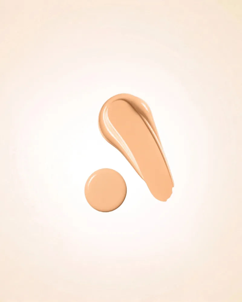 Liquid foundation smear swatch and drop of Swiss Miss Matte and Poreless CC Foundation in shade Beige SM 04