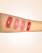 Forearm swatches comparing Swiss Miss Classic Lipstick shades 259, 263, 271, and 284.