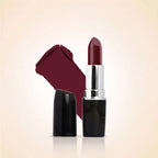 Swiss Miss Classic Lipstick in Deep Maroon M-226 open bullet tube displayed next to a dark maroon color swatch streak.