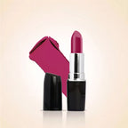 Swiss Miss Classic Lipstick in Raspberry Rose M-257 open bullet tube displayed next to a deep vibrant berry pink color swatch streak.