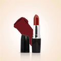 Swiss Miss Classic Lipstick in True Maroon M-284 open bullet tube displayed next to a deep rich maroon red color swatch streak.