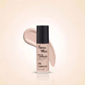 Swiss Miss Matte + Poreless CC Foundation in Light Ivory SM 01 with liquid foundation swatch background