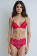 BLS - Eartha Wired And Paded Lace Bra Set - Red