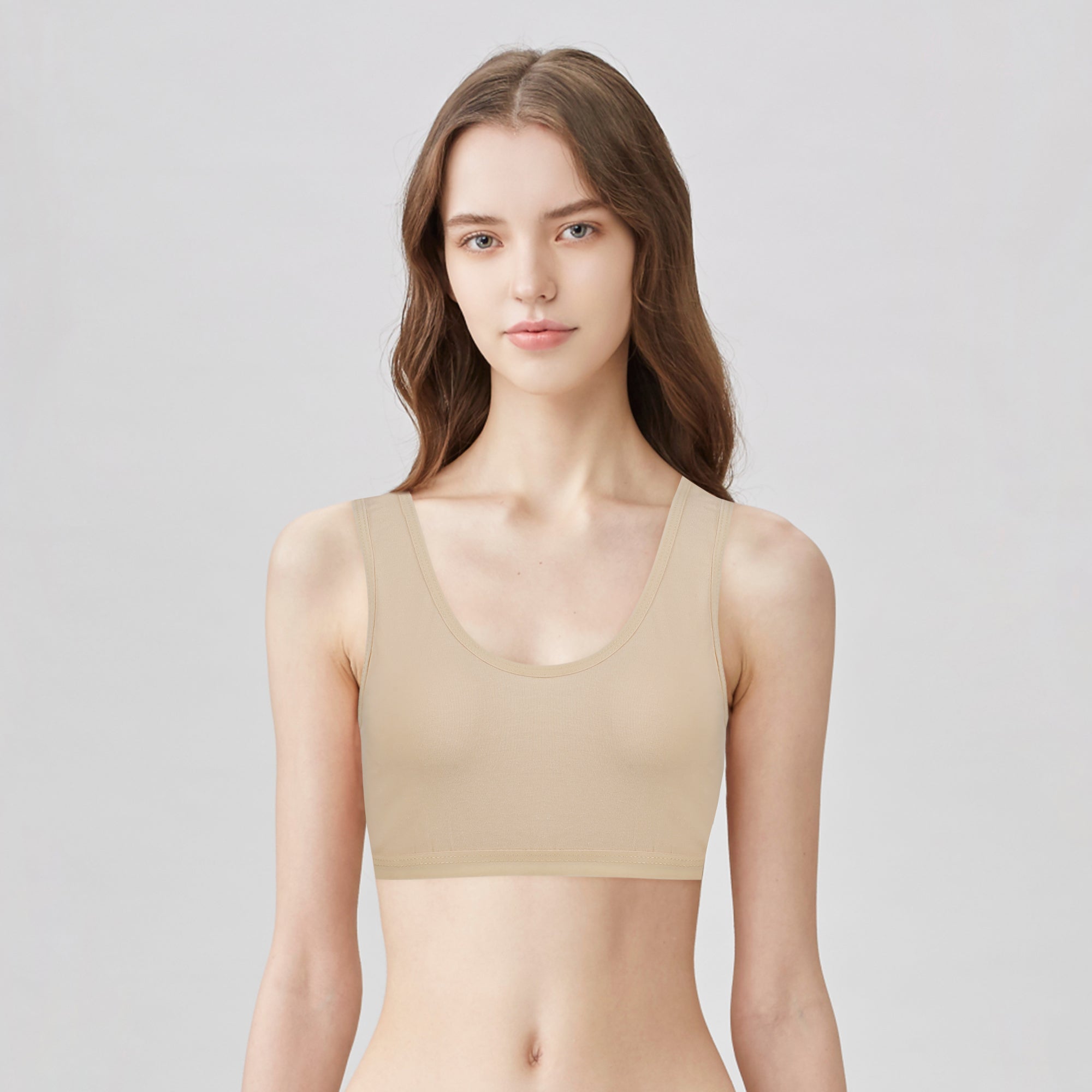 BLS - Zalfa Non Padded Cotton Teen Crop Top - Beige