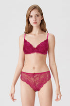 BLS - Antonia Wired And Pushup Lace Bra Set - Cherry