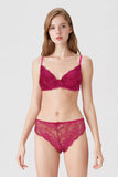 BLS - Antonia Wired And Pushup Lace Bra Set - Cherry