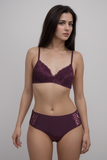 BLS - Ella Wireless And Padded Lace Bra Set - Burgundy
