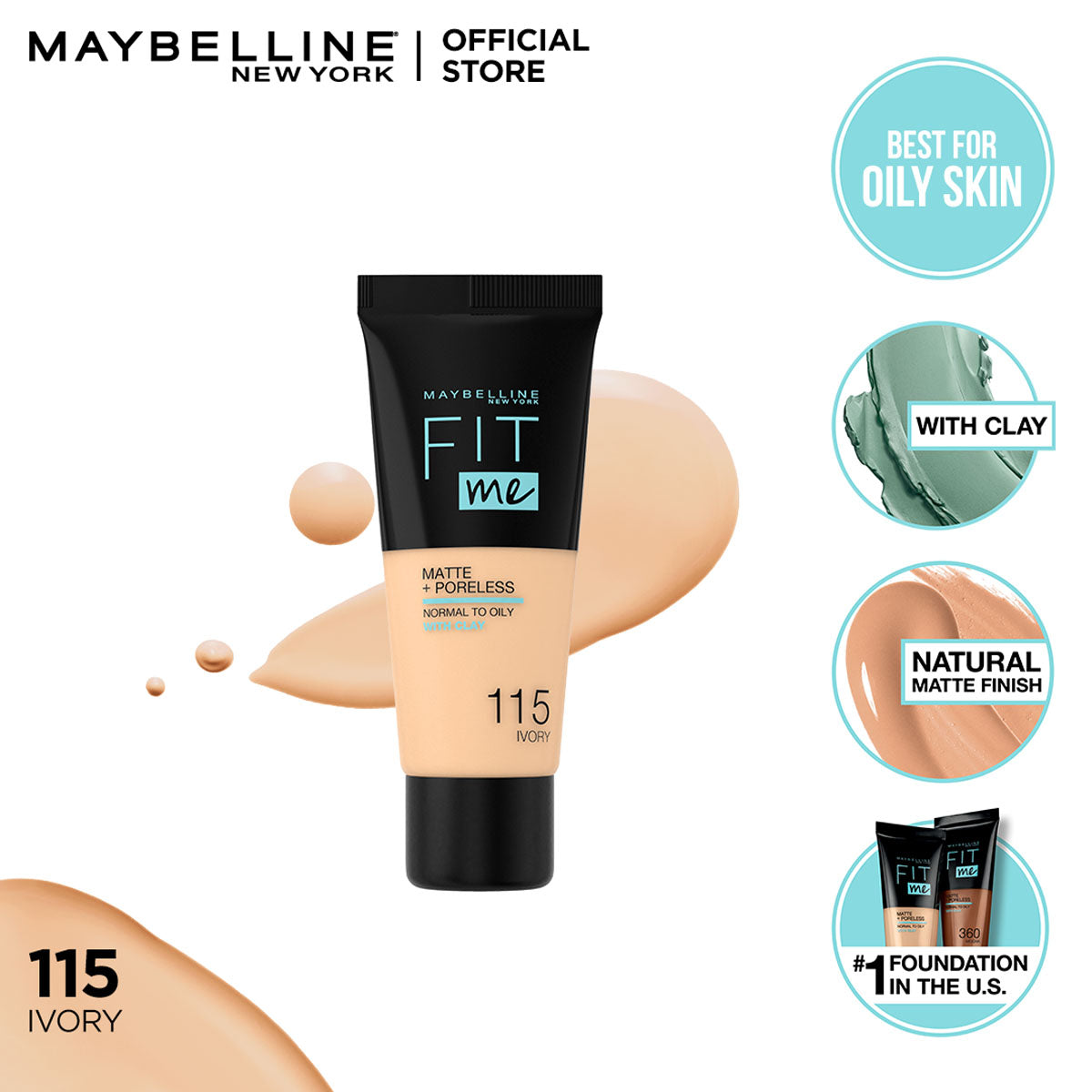 Maybelline - Fit Me Liquid Foundation Matte & Poreless - 115 Ivory