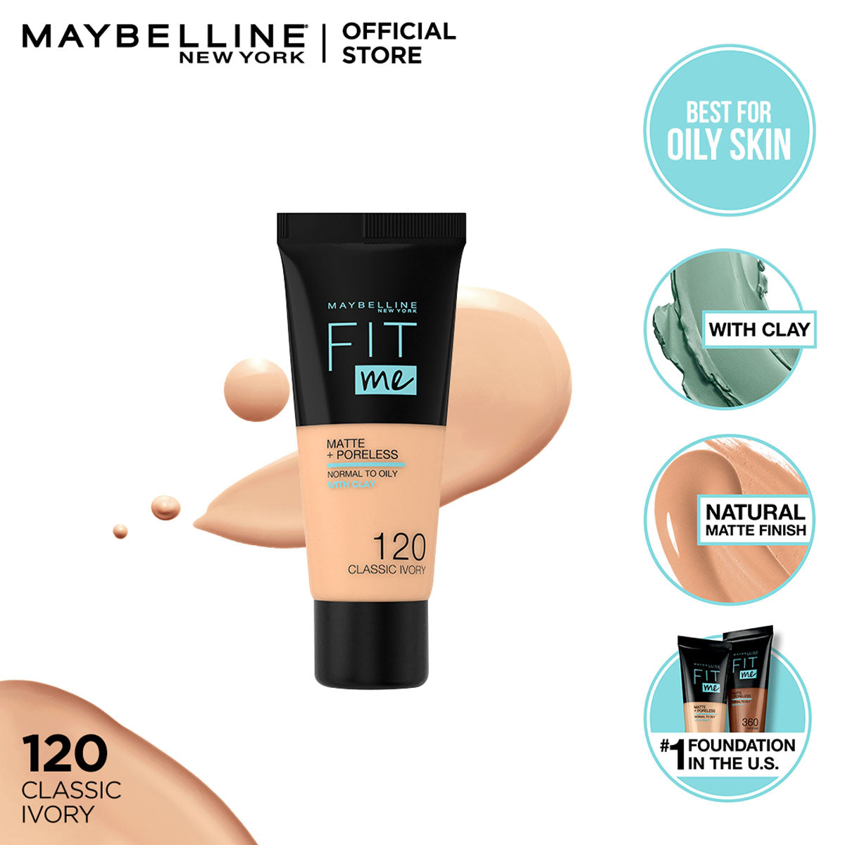 Maybelline - Fit Me Liquid Foundation Matte & Poreless Mini Tube - 120 Classic Ivory