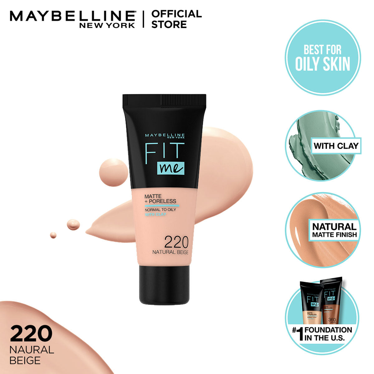 Maybelline - Fit Me Liquid Foundation Matte & Poreless Mini Tube - 220 Natural Beige