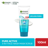 Garnier - Pure Active 3-in-1 Face Wash, Mask & Scrub - 100ml