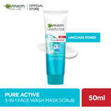 Garnier - Pure Active 3-in-1 Face Wash, Mask & Scrub - 50ml
