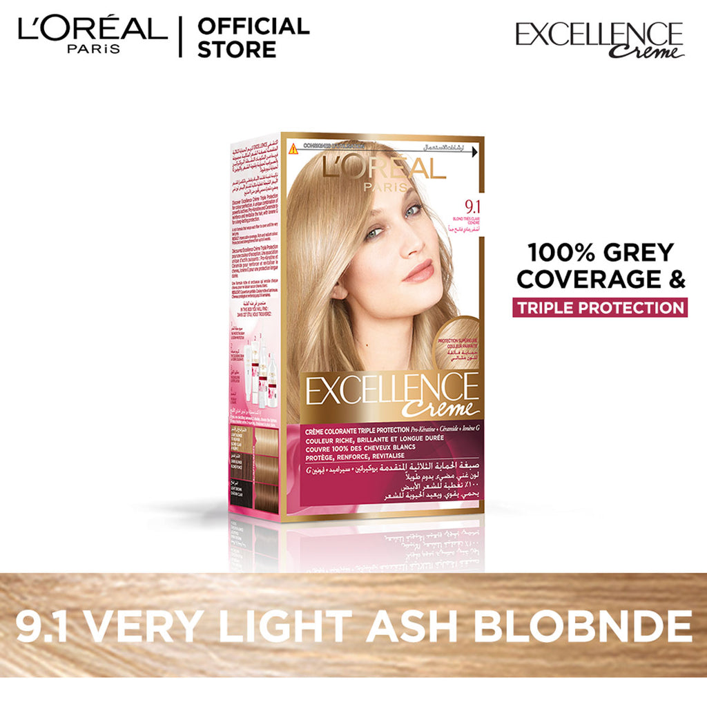 LOreal Paris - Excellence Crème Hair Color - 9.1 Very Light Ash Blonde