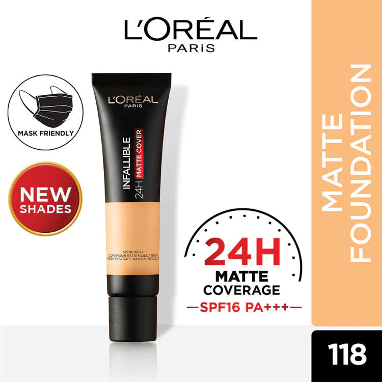LOreal Paris - Infallible 24H Matte Cover Liquid Foundation - 118 Rose Linen