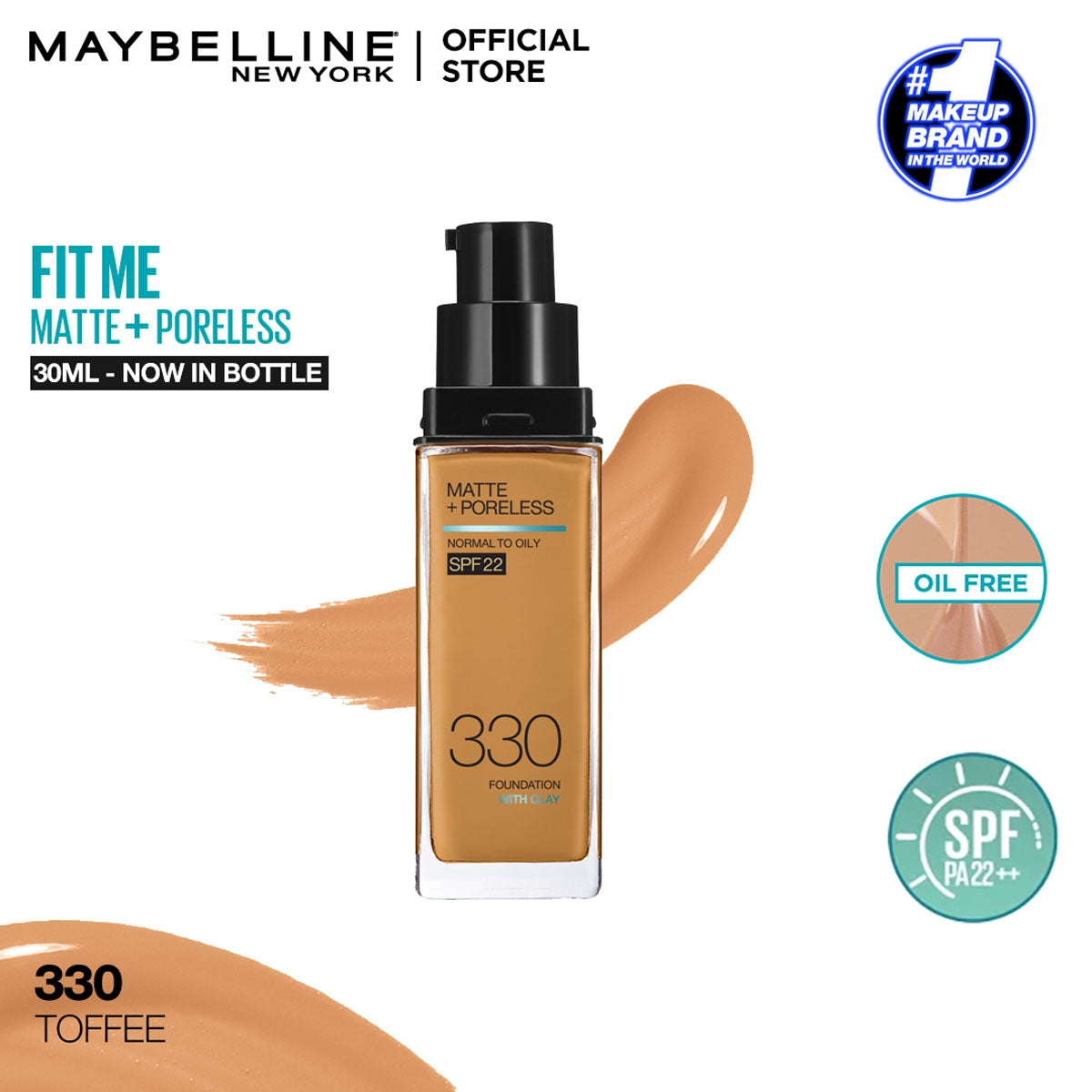 Maybelline - Fit Me Matte + Poreless Liquid Foundation SPF 22 - 330 To –  Makeup City Pakistan | Foundation