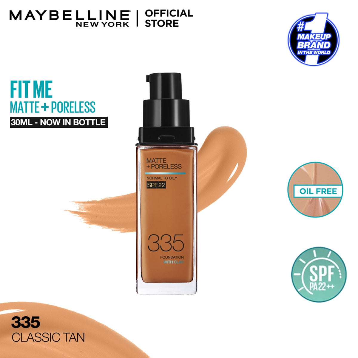 Maybelline - Fit Me Matte + Poreless Liquid Foundation SPF 22 - 335 Classic Tan 30ml